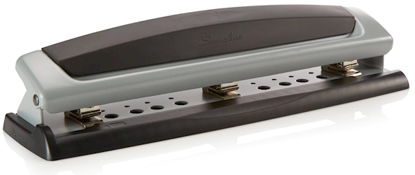3-HOLE PUNCH, SWINGLINE, DESKTOP, ADJUSTABLE, 10 SHEET CAPACITY, BLACK/SILVER LARGE